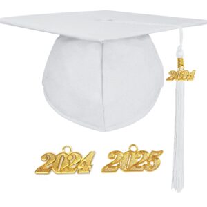 GradPlaza Matte Graduation Cap with Tassel White Graduation hat for High School College Adult 2024 and 2025