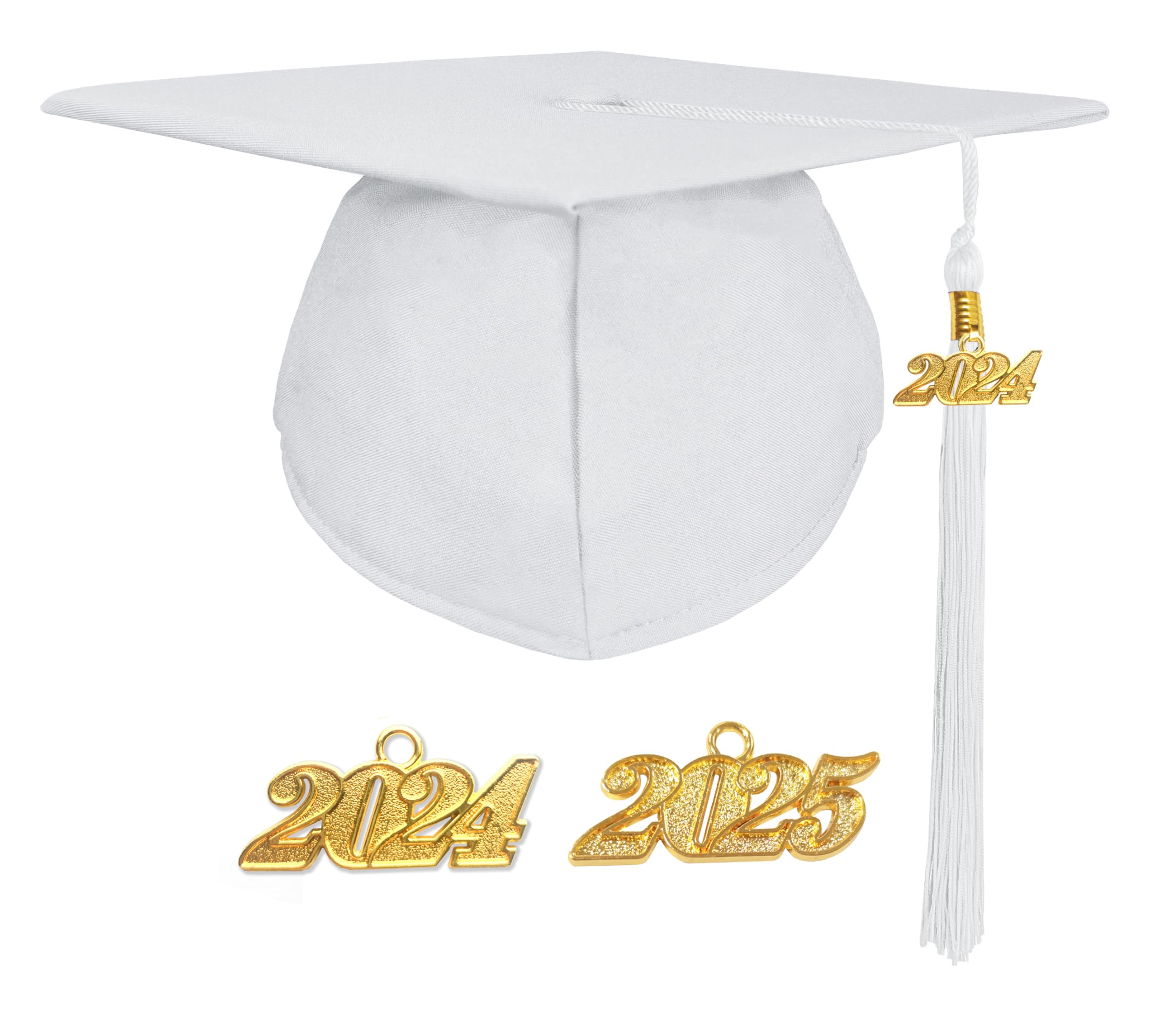 GradPlaza Matte Graduation Cap with Tassel White Graduation hat for High School College Adult 2024 and 2025