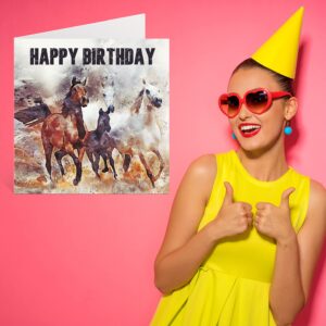 Horse Birthday Cards for Women Men - Stable Farm Horses - Nature Birthday Card for Daughter Sister Aunt Mom Nanny Son Brother Dad Papa Pops Uncle Grandma, 5.7 x 5.7 Inch Bday Greeting Cards