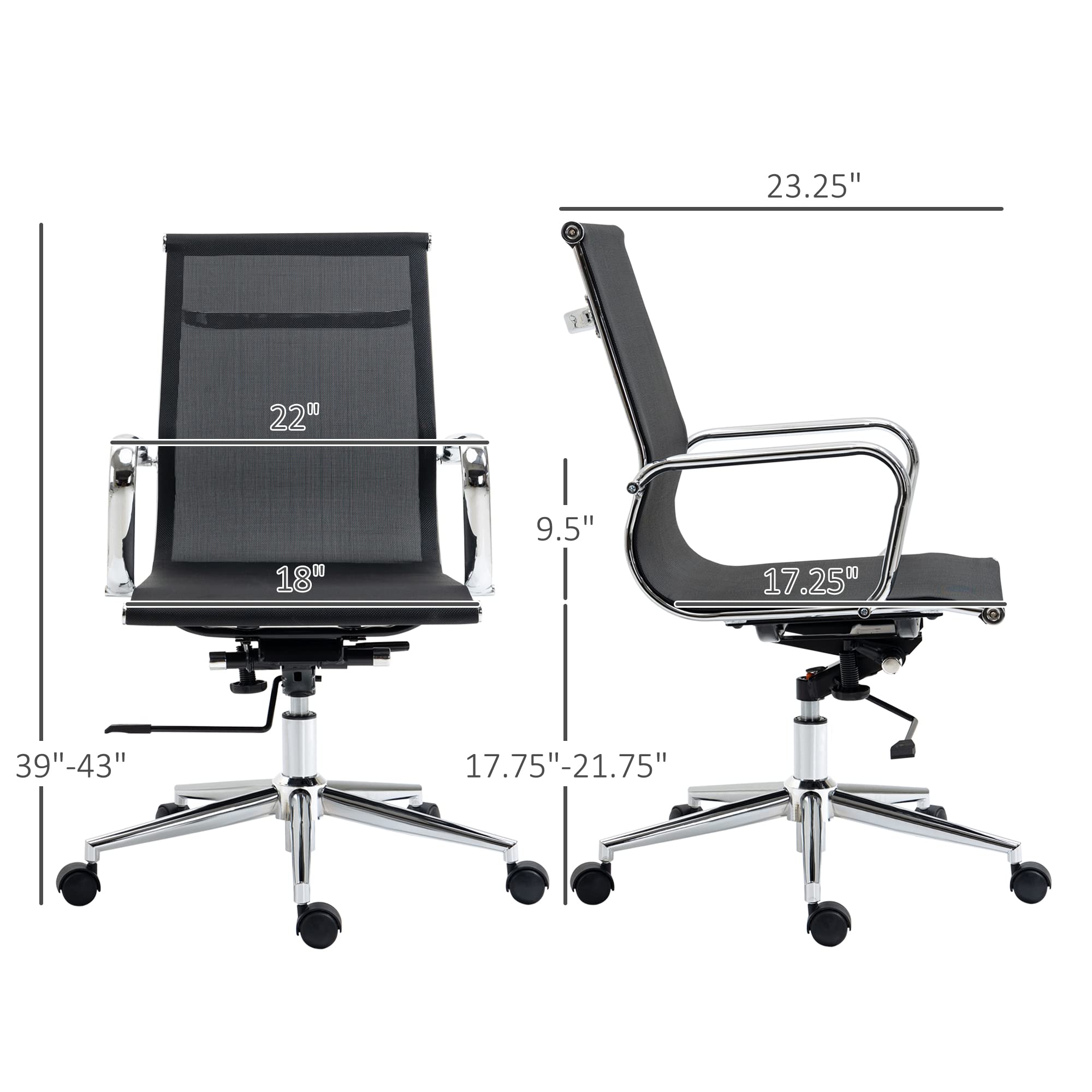 Vinsetto Mesh Office Chair, Swivel Desk Chair with Adjustable Height, Armrests and Tilt Function, Black