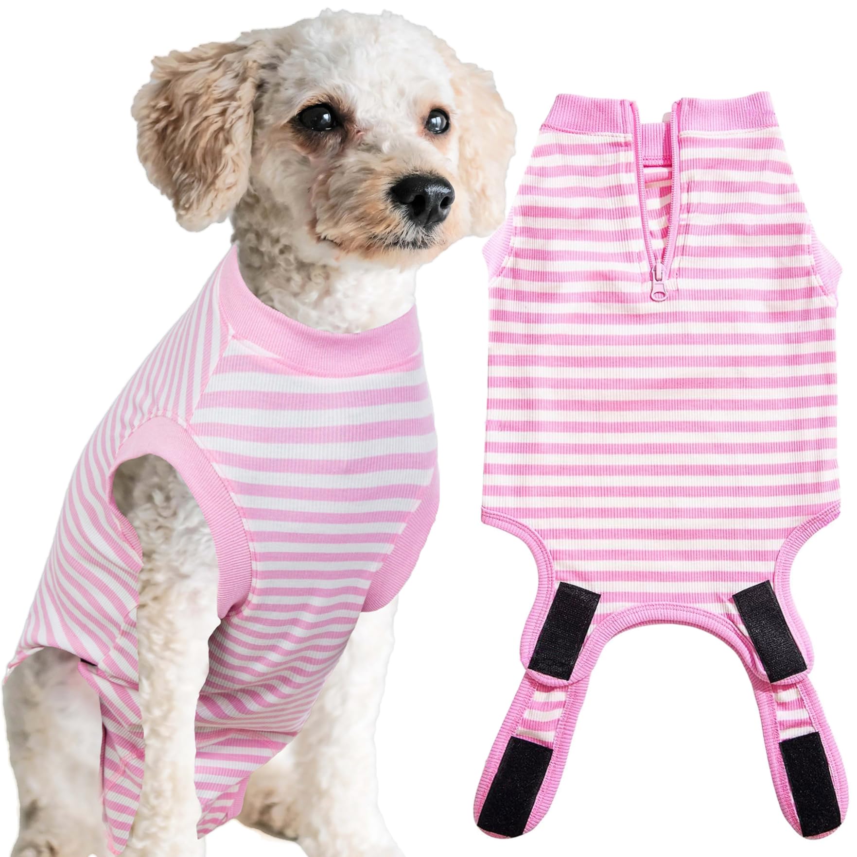 Wabdhally Dog Surgery Recovery Suit for Female Spay,Surgical Recovery Suit for Small Female Dogs,Soft Combed Cotton,Striped Pink Onesie S