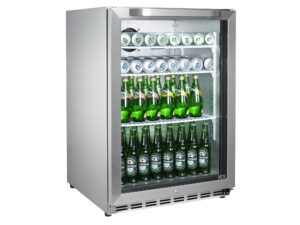 hck 24 inch freestanding/built-in beverage cooler refrigerator with 5.12 cu. ft. 161 cans capacity, undercounter refrigerators reversible glass door and stainless steel body for soda beer and wine