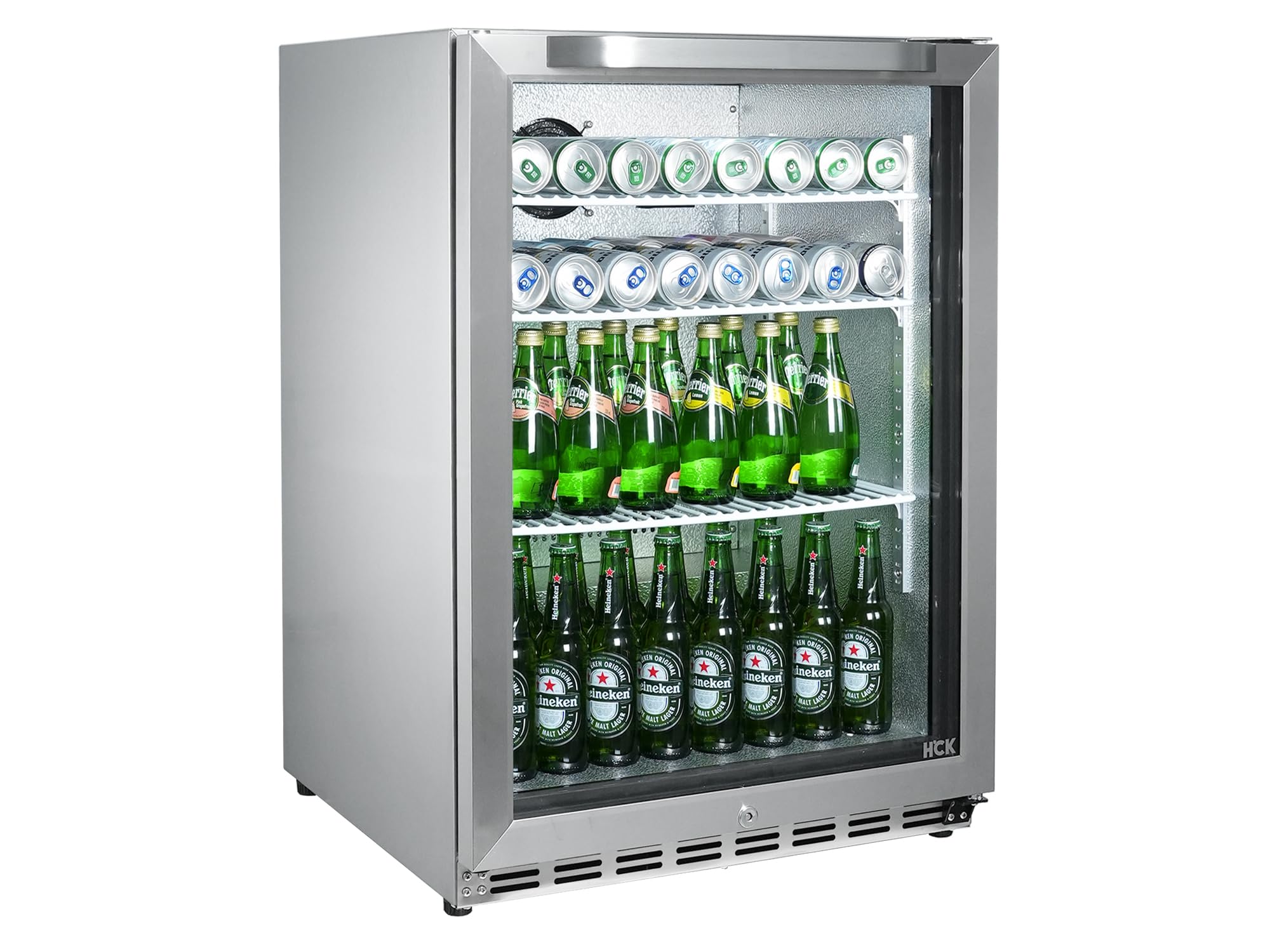 HCK 24 inch Freestanding/Built-in Beverage Cooler Refrigerator with 5.12 cu. ft. 161 cans Capacity, Undercounter refrigerators Reversible Glass Door and Stainless Steel Body for Soda Beer and Wine