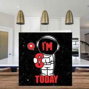 6th Birthday Card Unisex - Space Astronaut - Happy Birthday Card 6 Year Old Son Daughter Brother Sister Grandson Granddaughter Niece Nephew Cousin, 5.7 x 5.7 Inch Sixth Bday Greeting Card