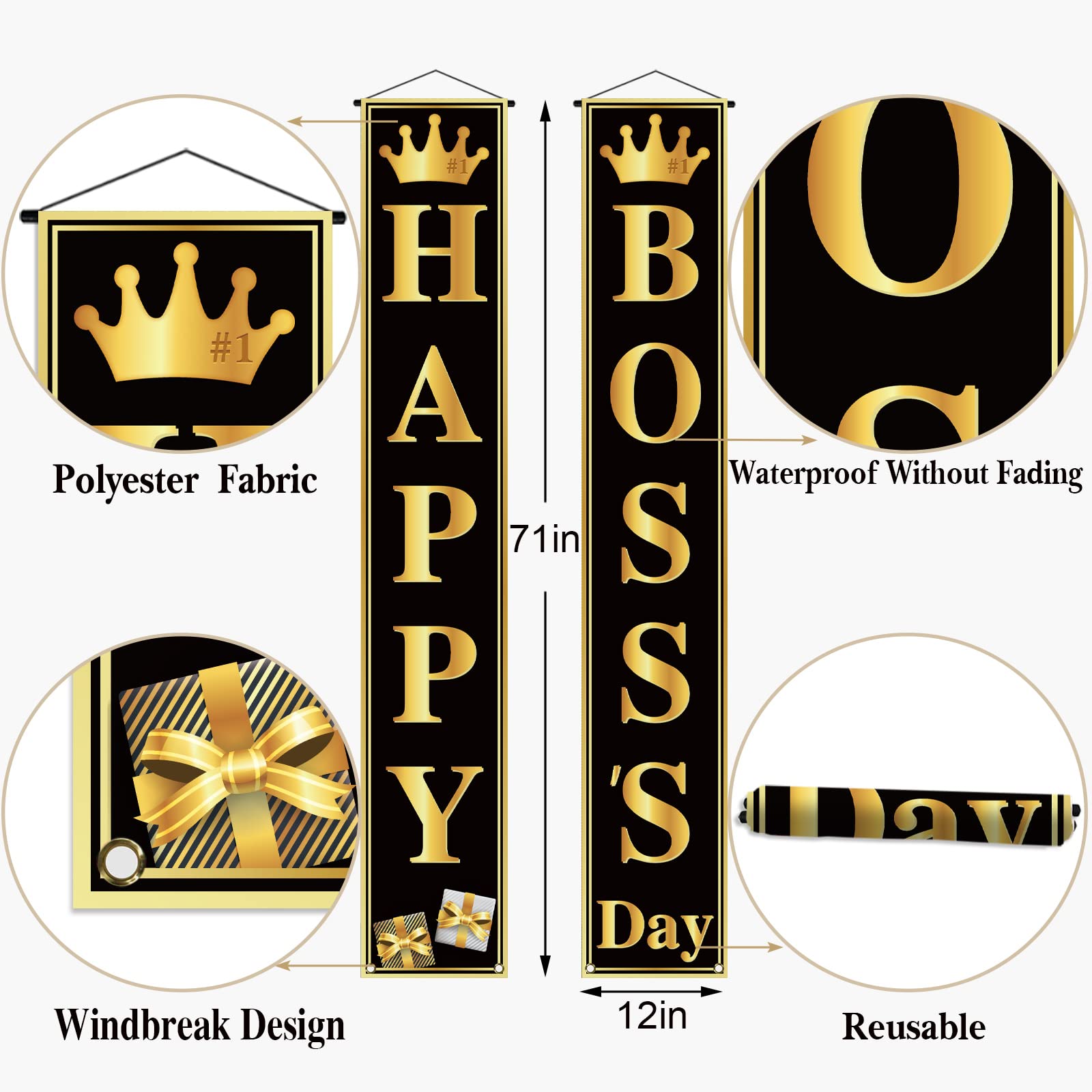 Pudodo Happy Boss's Day Porch Banner Best Boss Ever Gift Office Celebration Party Front Door Wall Hanging Banner Decoration