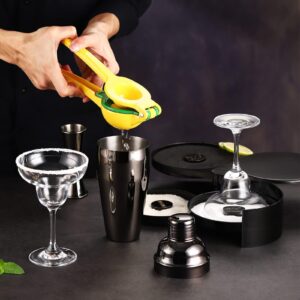 USEEKRIL Margarita Kit - Set of 2 Margarita Glasses (8.5oz), 3-Tier Salt Rimmer, Stainless Cocktail Shaker & Jigger, Coasters，Cocktails Cards，Citrus Squeezer and More - Margarita Kit Gift Set