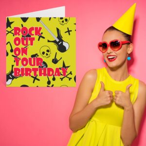 Fun Birthday Cards for Men Women Him Her - Rock Out - Punk Birthday Card for Mom Dad Papa Pops Son Daughter Brother Sister Aunt Uncle Cousin Grandma Grandpa, 5.7 x 5.7 Inch Bday Greeting Cards