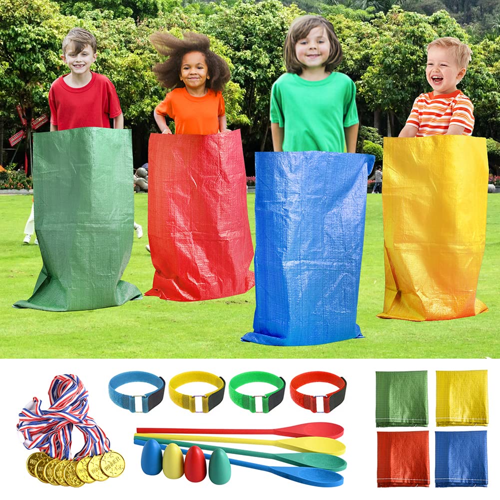 20PCS Outdoor Games Potato Sack Race Bag, 3-Legged Race Bands, with Egg and Spoon Race Lawn Games for Outside Backyard Field Day Birthday Party Games for Kids and Adults.