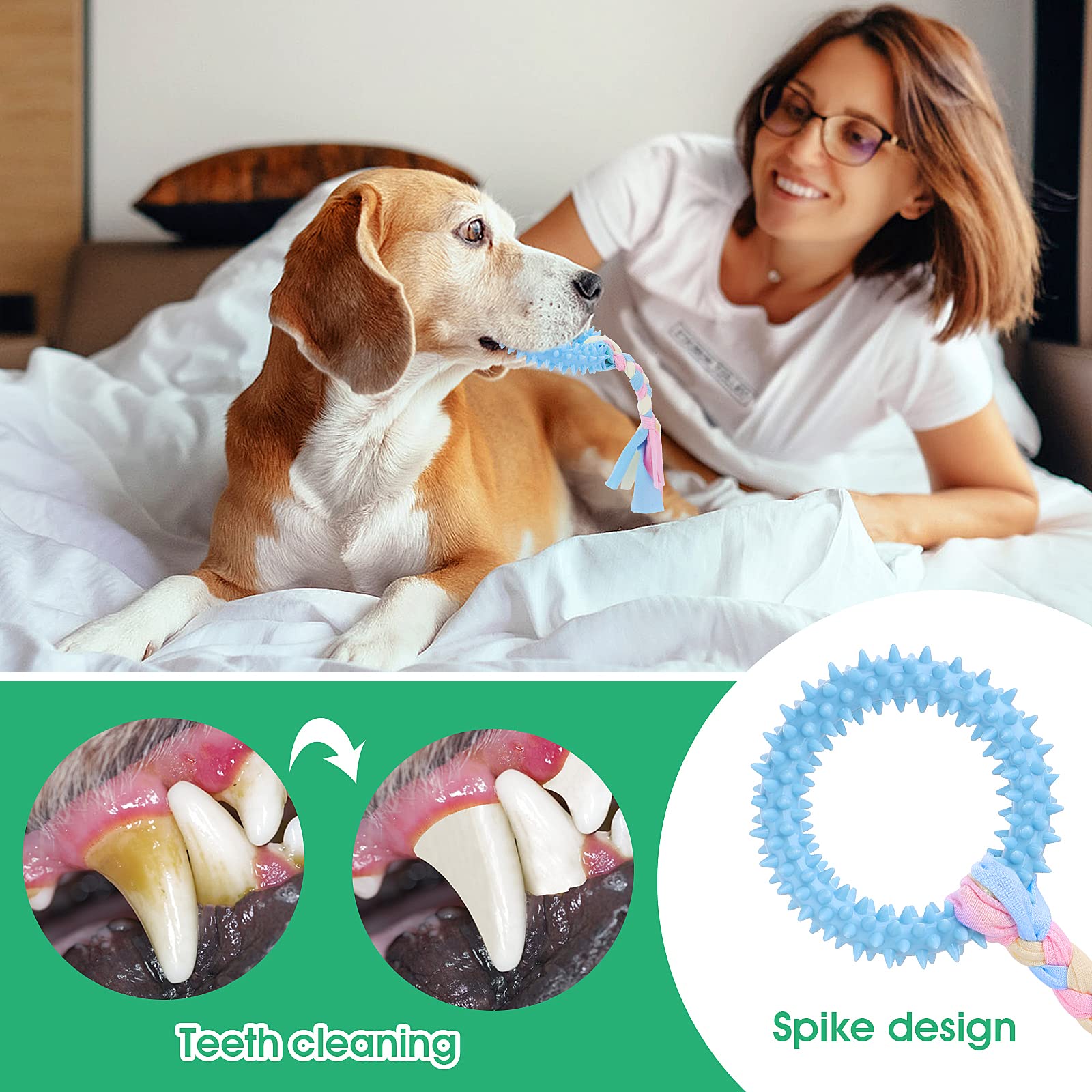 cobee Puppy Teething Chew Toys, 4 Pcs Puppy Toys with Interactive Cotton Ropes for Teething Small Dogs, Rubber Puppy Chew Toys Cute Small Dog Toys for Dogs Oral Teeth Soothe Itching Puppy Chew Toys