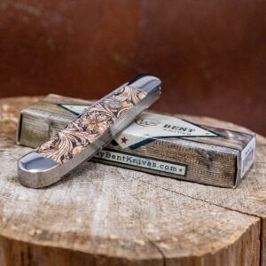 WHISKEY BENT HAT CO. Traditional Trapper Folding Pocket Knife 4.125" Closed Length 440C Stainless Steel Blades (Floral Tool)