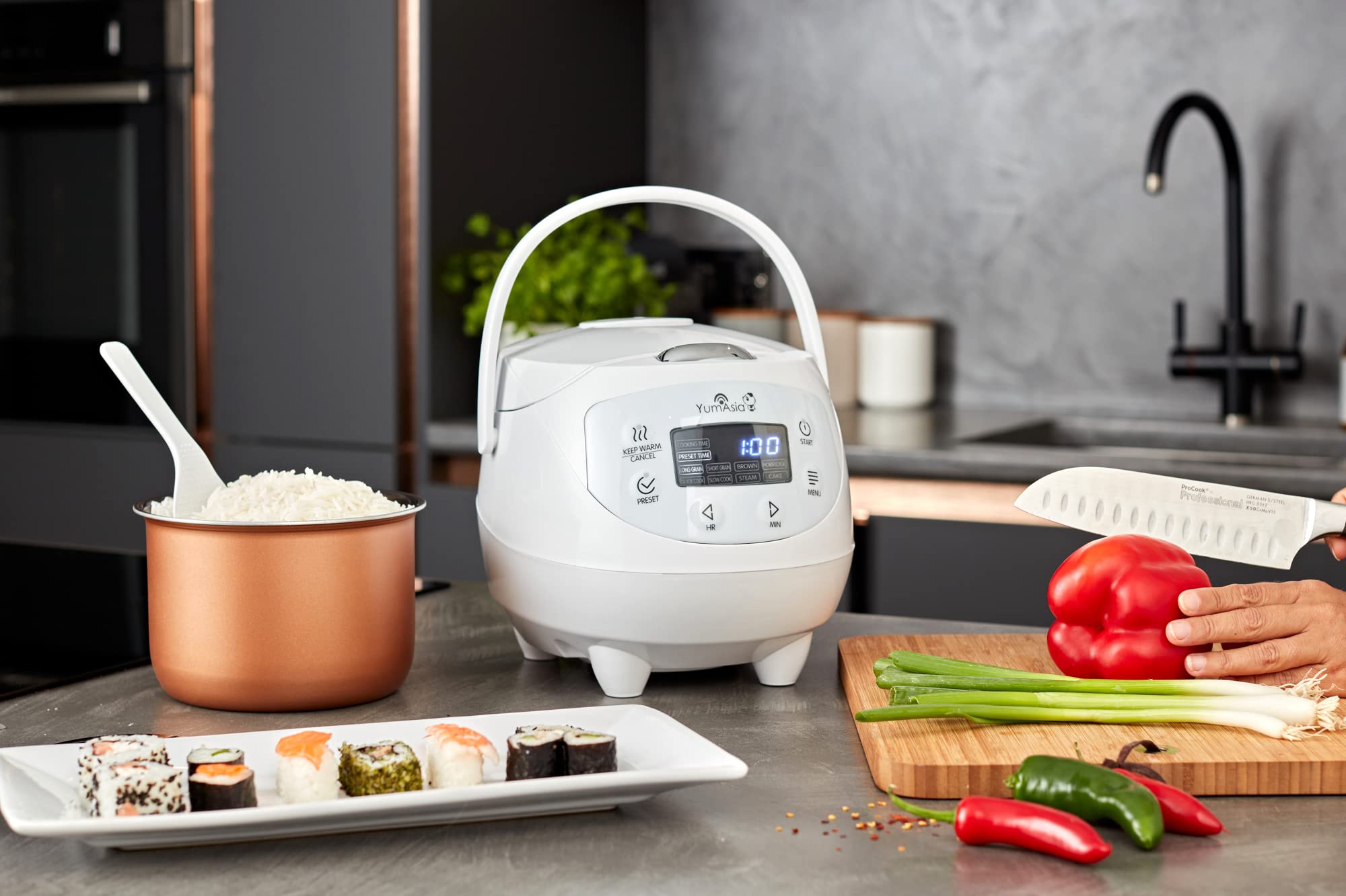 Yum Asia Panda Mini Rice Cooker With Ninja Ceramic Bowl and Advanced Fuzzy Logic (3.5 cup, 0.63 litre) 4 Rice Cooking Functions, 4 Multicooker functions, Digital LED display - 120V