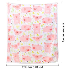 Zevrez Pig Blanket Cute Pink Pigs Pattern Throw Blankets Pig Gifts for Girls Women and Pig Lovers Pig Decor Themed Gifts (Pink Pig, 48"x60")