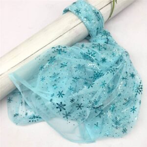 Queenbox 100x150cm Sparkle Snowflake Tulle Sequins Mesh Fabric Glitter Snow Flower Net Gauze for Christmas Wedding Party, Sky Blue + Blue Star