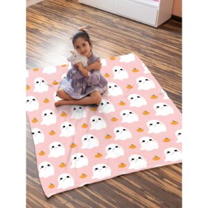 Cute Ghost Pumpkin Pink Blanket Halloween Lightweight Throw Blanket for Women Men Soft Cozy Fleece Couch Living Room Bed Blanket for Kids Girls Boys—All Season X-Small 40x30In (Toddler) PET