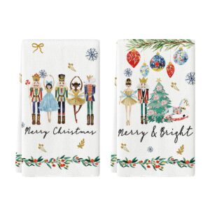 artoid mode nutcrackers xmas balls and trees merry christmas kitchen towels dish towels, 18x26 inch snowflakes decoration hand towels set of 2