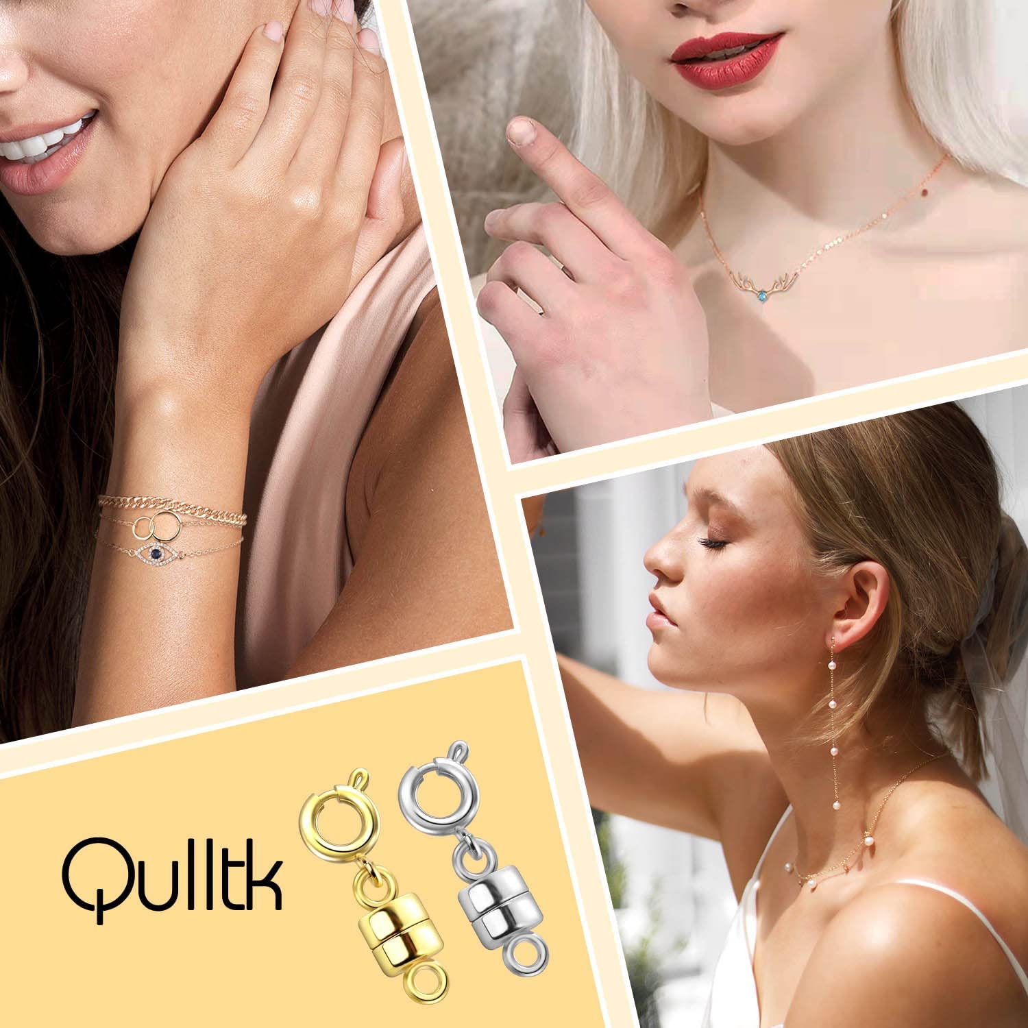 QULLTK Magnetic Necklace Clasps and Closures 18K Gold and Silver Plated Bracelet Converter Clasp,Suitable for Necklaces Chain Extender