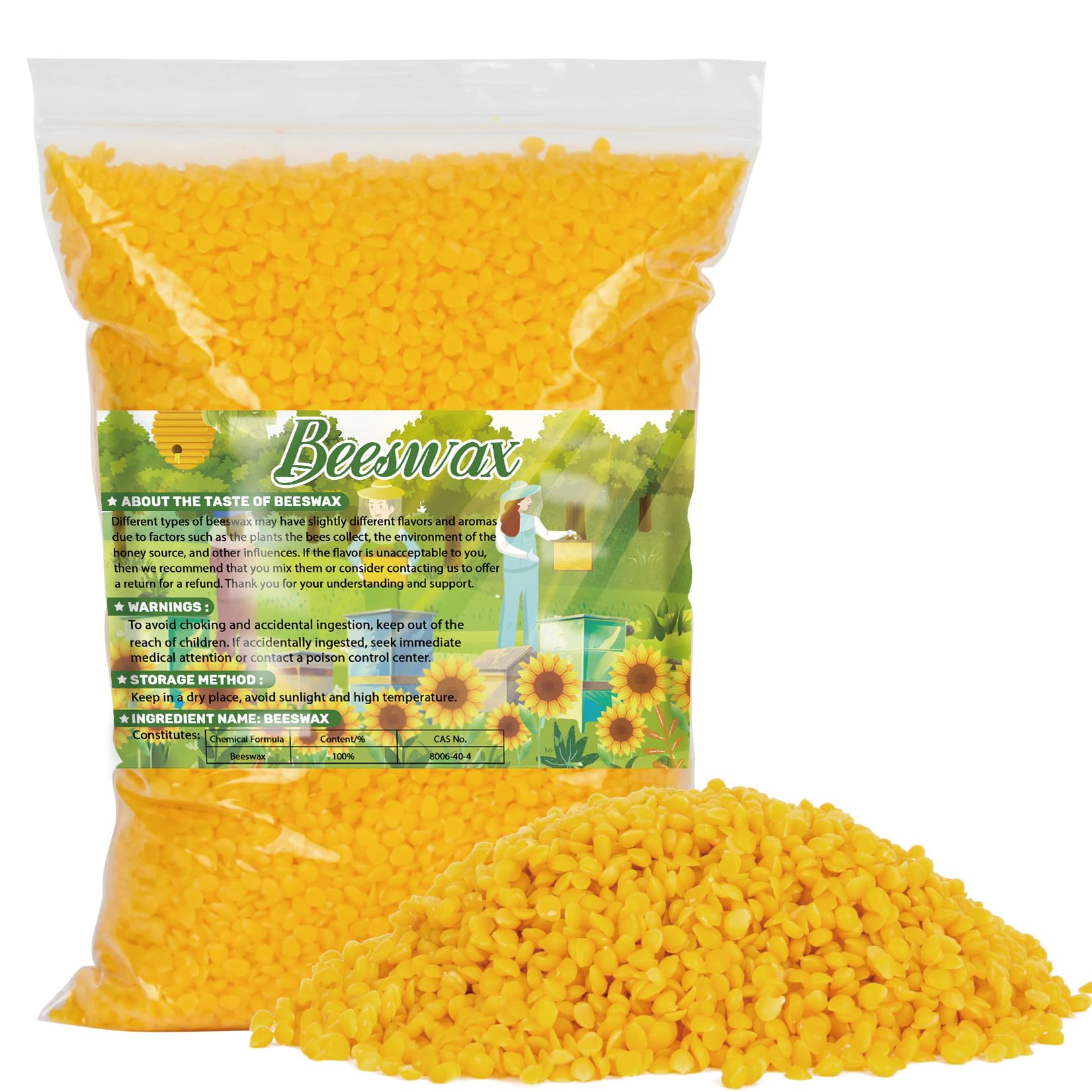 Yellow Natural Beeswax Pellets - CARGEN 430g Beeswax Pastilles Pure Bulk Bees Wax Pellets Food Grade for DIY Beewax Making Candles Skin Care Lip Balm Soap Lotion