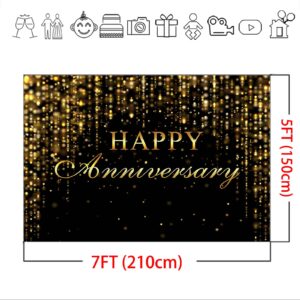 Mocsicka Black and Gold Happy Anniversary Backdrop Gold Glitter Bokeh Spot Wedding Anniversary Bridal Shower Party Decorations Cheers to Wedding Miss to Mrs Photography Background (Gold, 7x5ft)