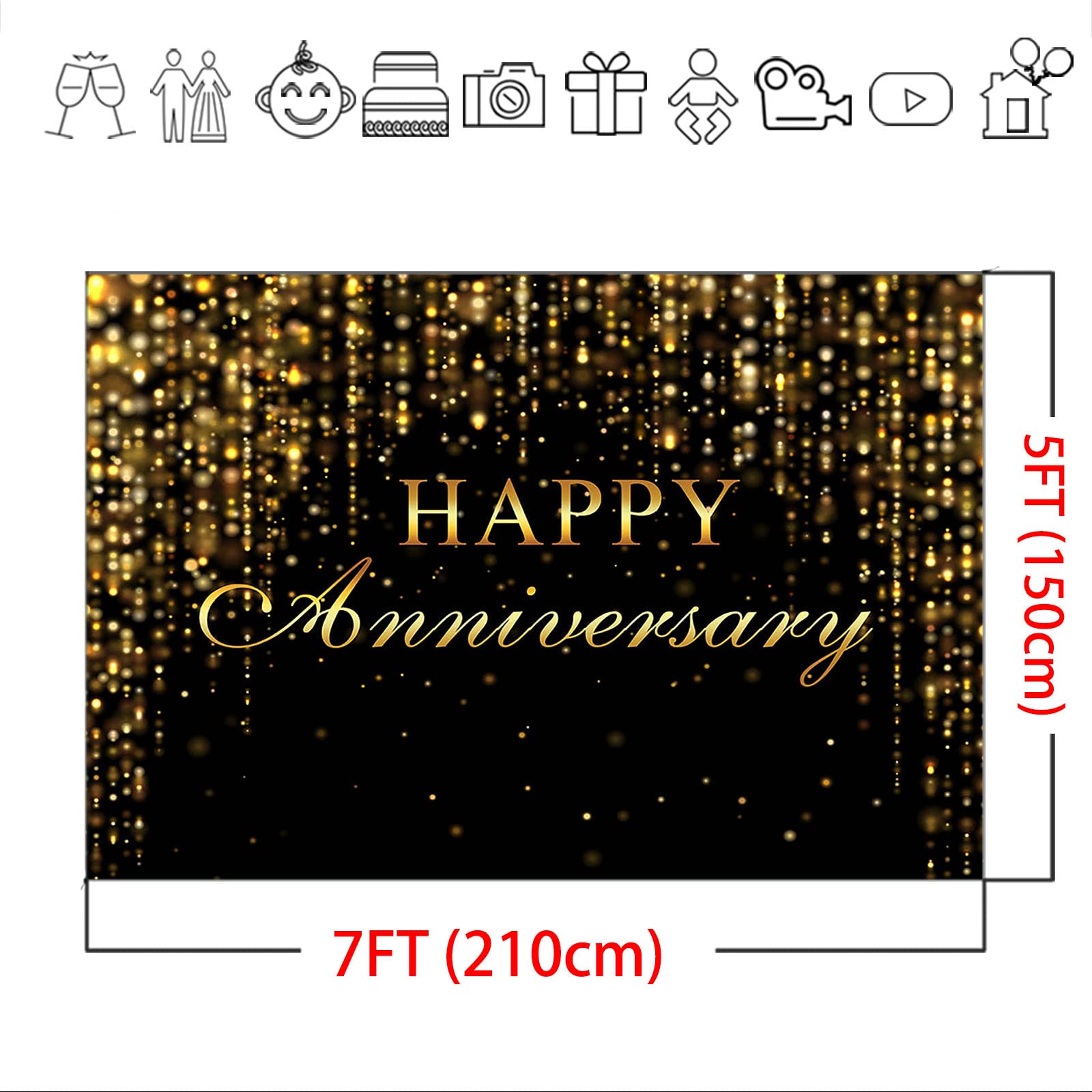 Mocsicka Black and Gold Happy Anniversary Backdrop Gold Glitter Bokeh Spot Wedding Anniversary Bridal Shower Party Decorations Cheers to Wedding Miss to Mrs Photography Background (Gold, 7x5ft)