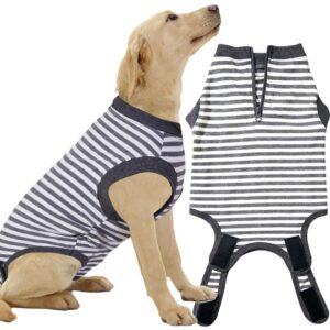 Wabdhally Dog Surgery Recovery Suit,Surgical Suit for Large Female Spay,Soft Combed Cotton,Grey Striped Zipper Onesie XL