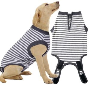 wabdhally dog surgery recovery suit,surgical suit for large female spay,soft combed cotton,grey striped zipper onesie l