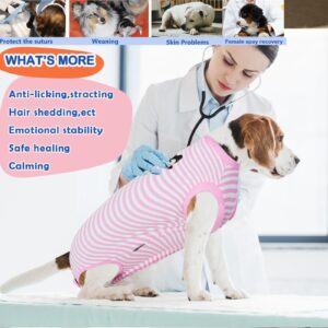 Wabdhaly Dog Surgery Recovery Suit for Female Spay,Surgical Suit for Large Female Dogs,Soft Combed Cotton,Striped Pink Zipper Onesie L