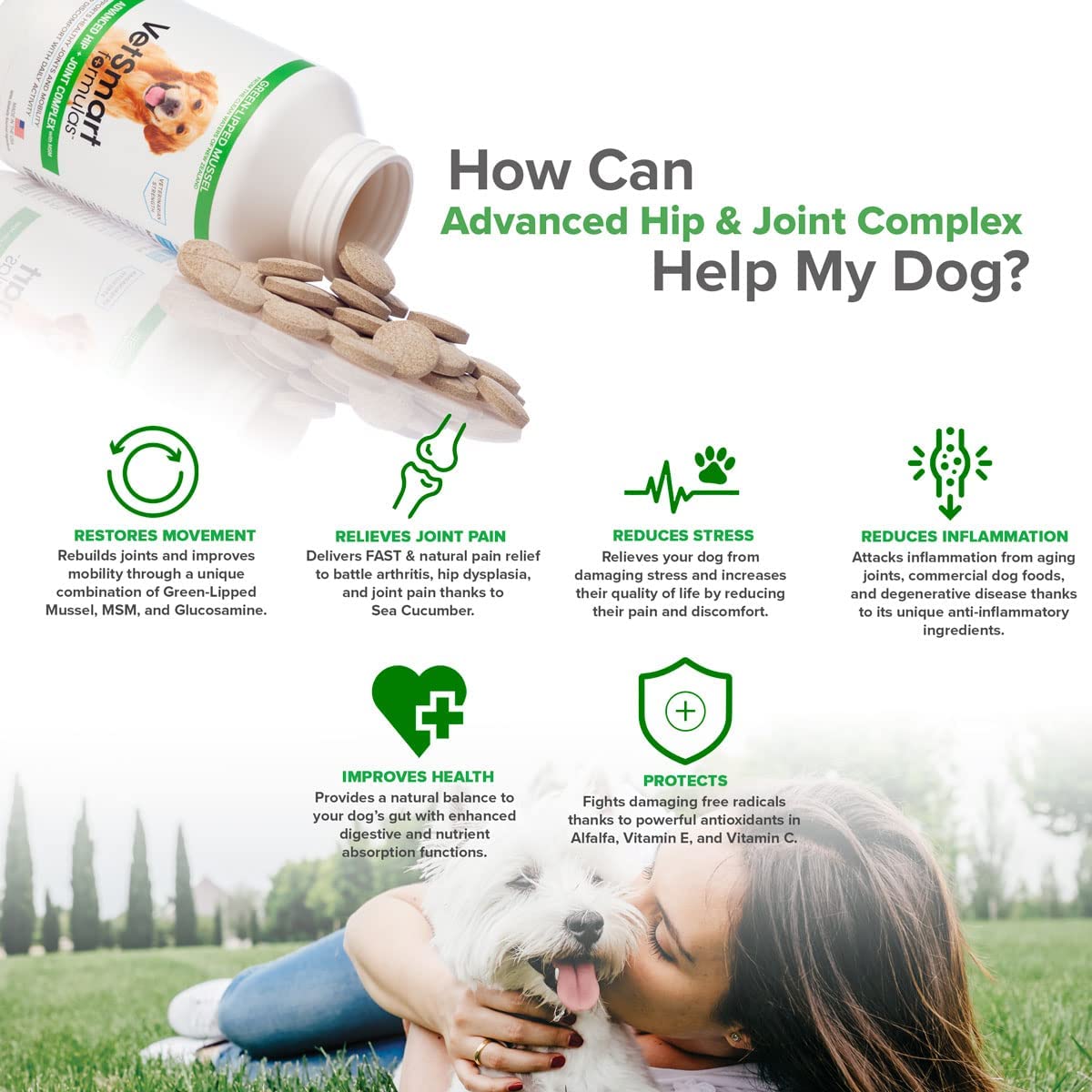 Joint Supplement for Dogs - Green Lipped Mussel, MSM + Glucosamine Formula - Helps to Restore Mobility, Relieve Arthritis & Hip Dysplasia Pain, Reduce Inflammation, No Artificial Flavors