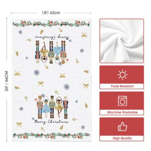 Artoid Mode Nutcrackers Xmas Balls and Trees Merry Christmas Kitchen Towels Dish Towels, 18x26 Inch Snowflakes Decoration Hand Towels Set of 2