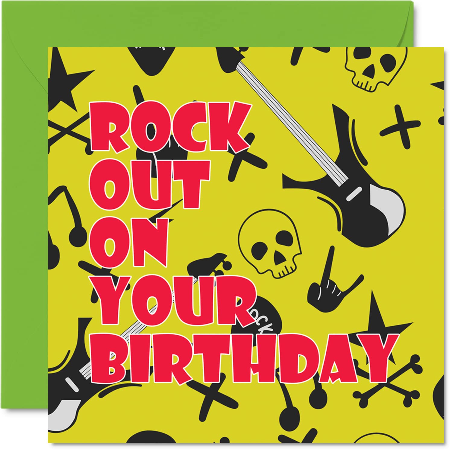 Fun Birthday Cards for Men Women Him Her - Rock Out - Punk Birthday Card for Mom Dad Papa Pops Son Daughter Brother Sister Aunt Uncle Cousin Grandma Grandpa, 5.7 x 5.7 Inch Bday Greeting Cards