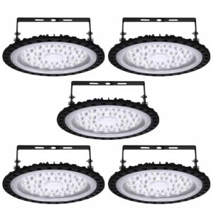 100w ufo led high bay light, 10000 lm factory warehouse industrial lighting, 6000-6500k shop warehouse led lights, ip54 waterproof, commercial led bay lighting for garage factory workshop gym（5 pack）