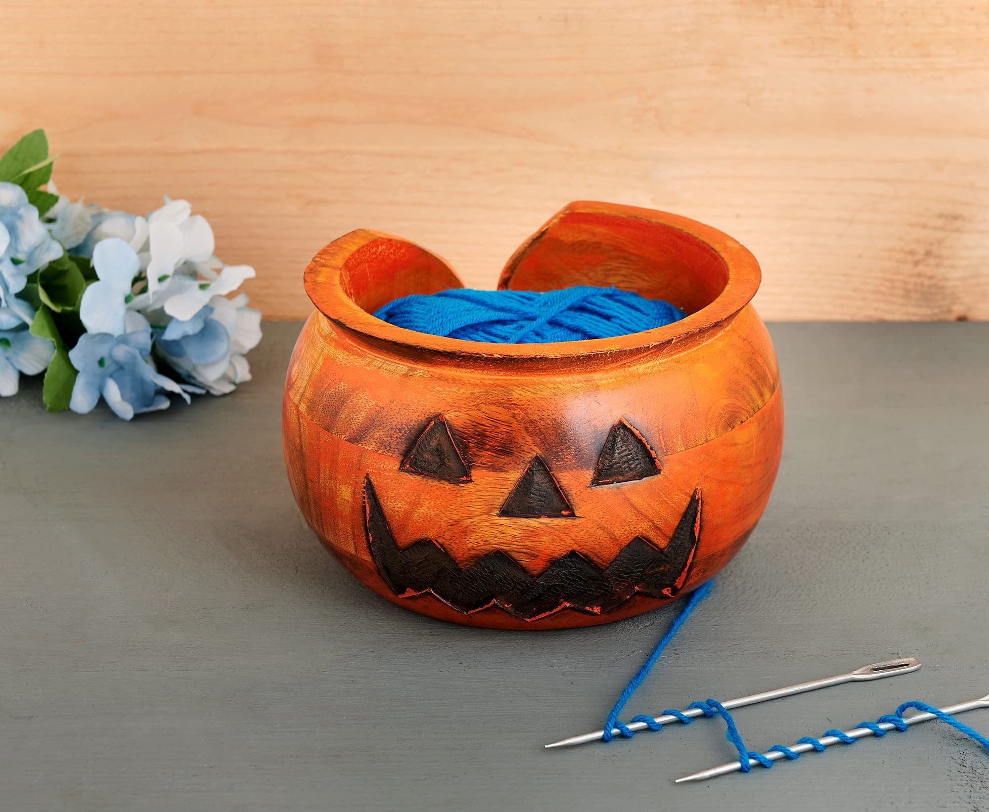 Halloween Decorations Wooden Yarn Bowl Knitting Bowl Large Crochet Yarn Holder YBPMNW Handmade Crocheting Accessories and Supplies Organizer 7 x 4"