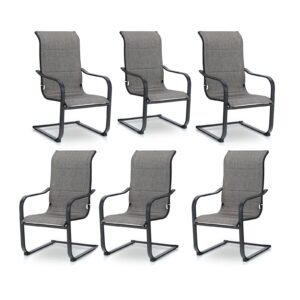 phi villa outdoor c-spring dining chairs set of 6, patio sling high back rocker chairs with padded textilene fabric & black metal frame for patio, porch, deck, yard