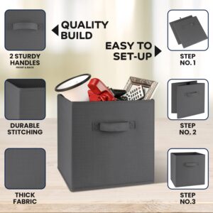 Cube Storage Bins - 11 Inch Storage Cubes (9 Pack) | Fabric Cubby Basket for Home, Kids Room & Nursery | Dual Handles, Foldable | Cube Organizer Storage Bin (Dark Grey)