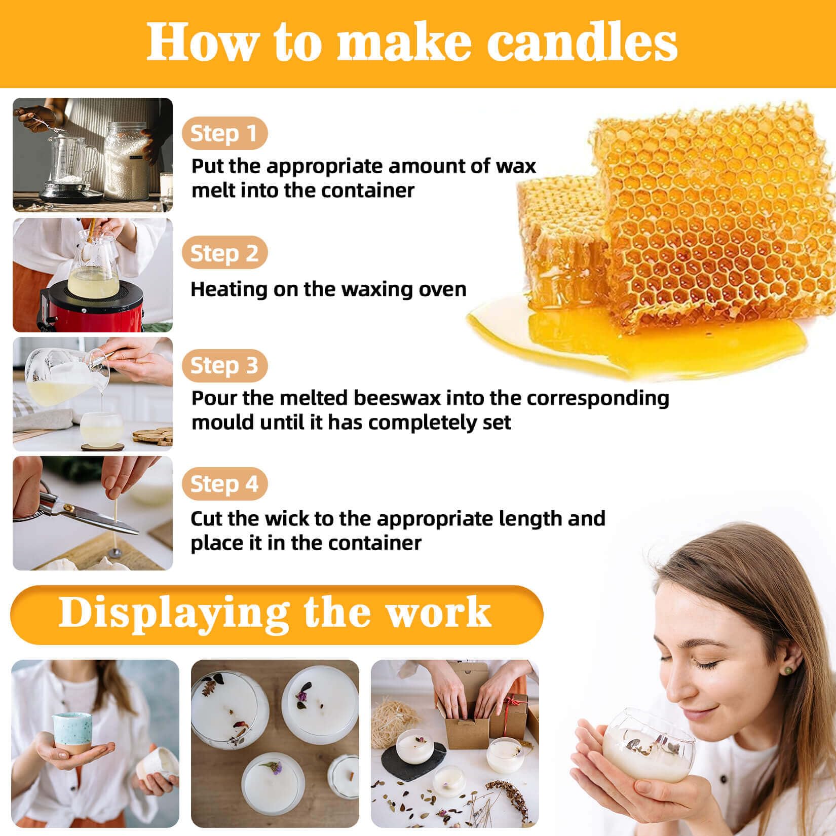 Yellow Natural Beeswax Pellets - CARGEN 430g Beeswax Pastilles Pure Bulk Bees Wax Pellets Food Grade for DIY Beewax Making Candles Skin Care Lip Balm Soap Lotion