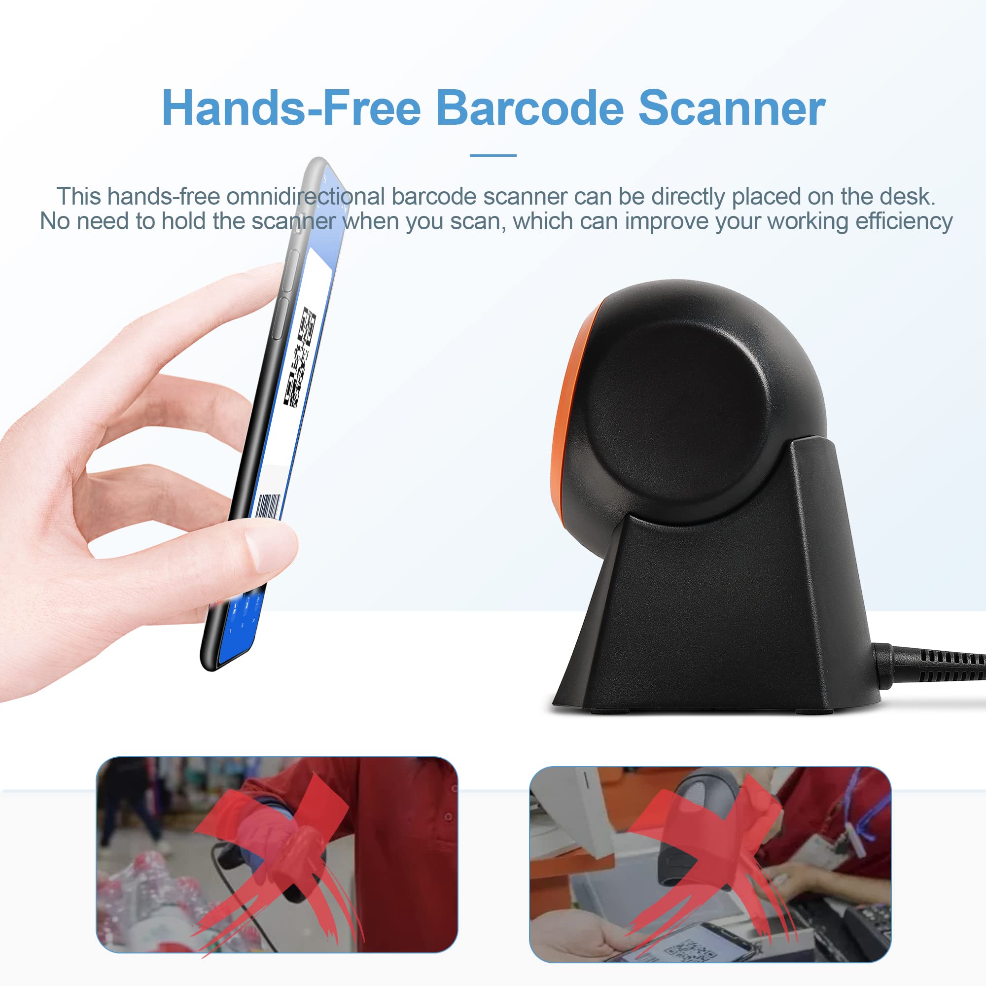 BizPal Hands-Free Desktop 1D & 2D Barcode Scanner, Omnidirectional Automatic USB Barcode Reader, Adjustable Screen Scanning, Plug and Play, Suitable for Supermarket, Restaurant, Retailers, BSC-4000