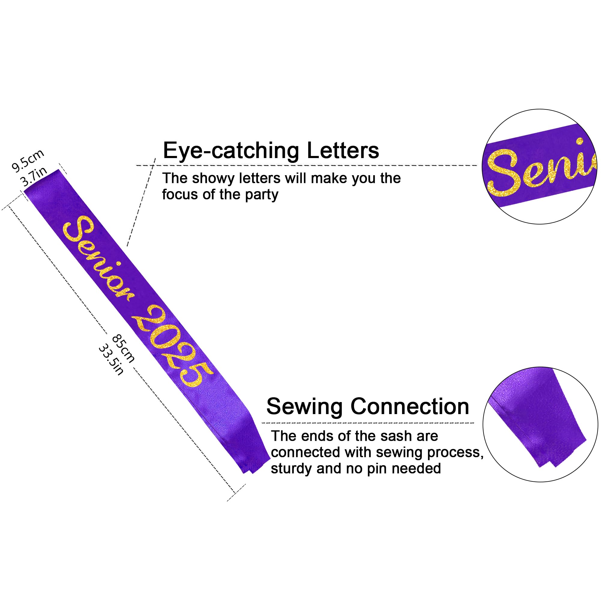 Purple Senior 2025 Satin Sash - 2025 Graduation Sash - Finally Graduated - Senior Cheer Sash - Cheerleader Sash - Competition Sash