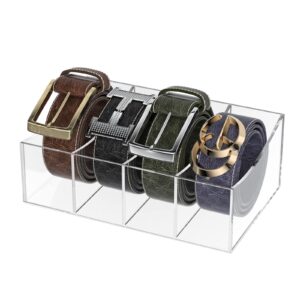 kdsksc belt organizer, acrylic belt storage holder for the closet and drawer, 5 compartments belt container clear display case for tie and bow tie