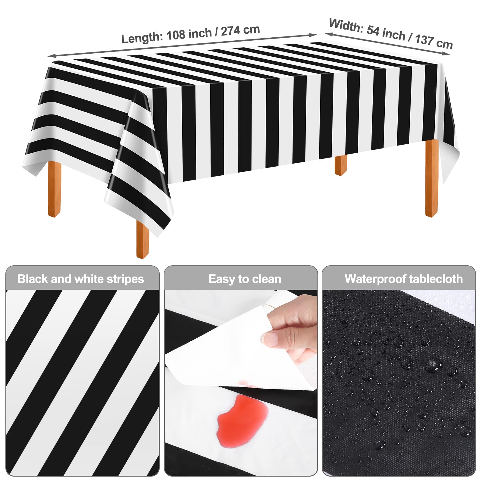 durony 113 Pieces Black and White Striped Party Supplies Table Decorations Includes Paper Napkins Cups Plates Knives Forks Spoons Tablecloth Disposable Tableware Set for Birthday Graduation Wedding