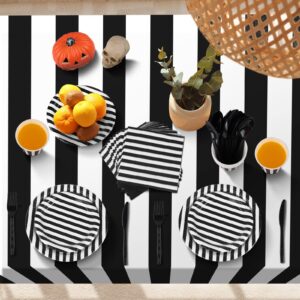 durony 113 Pieces Black and White Striped Party Supplies Table Decorations Includes Paper Napkins Cups Plates Knives Forks Spoons Tablecloth Disposable Tableware Set for Birthday Graduation Wedding