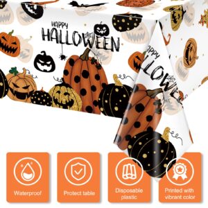 3 Pieces Happy Halloween Jack-O-Lantern Pumpkin Party Tablecloth Decorations, Plastic Rustic Jack-O-Lantern Pumpkin Table Cover Backdrop for Seasonal Fall Halloween Party Supplies, 54x108 Inch