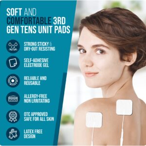 Anrlafie TENS Unit Replacement Pads TENS Unit Pads SM Electrodes Pads 2x2”20 Pcs Reusable Self-Adhesive Electrodes Pads,Compatible with AUVON TENS 7000 TENS Unit Replacement Pads Muscle Stimultaion