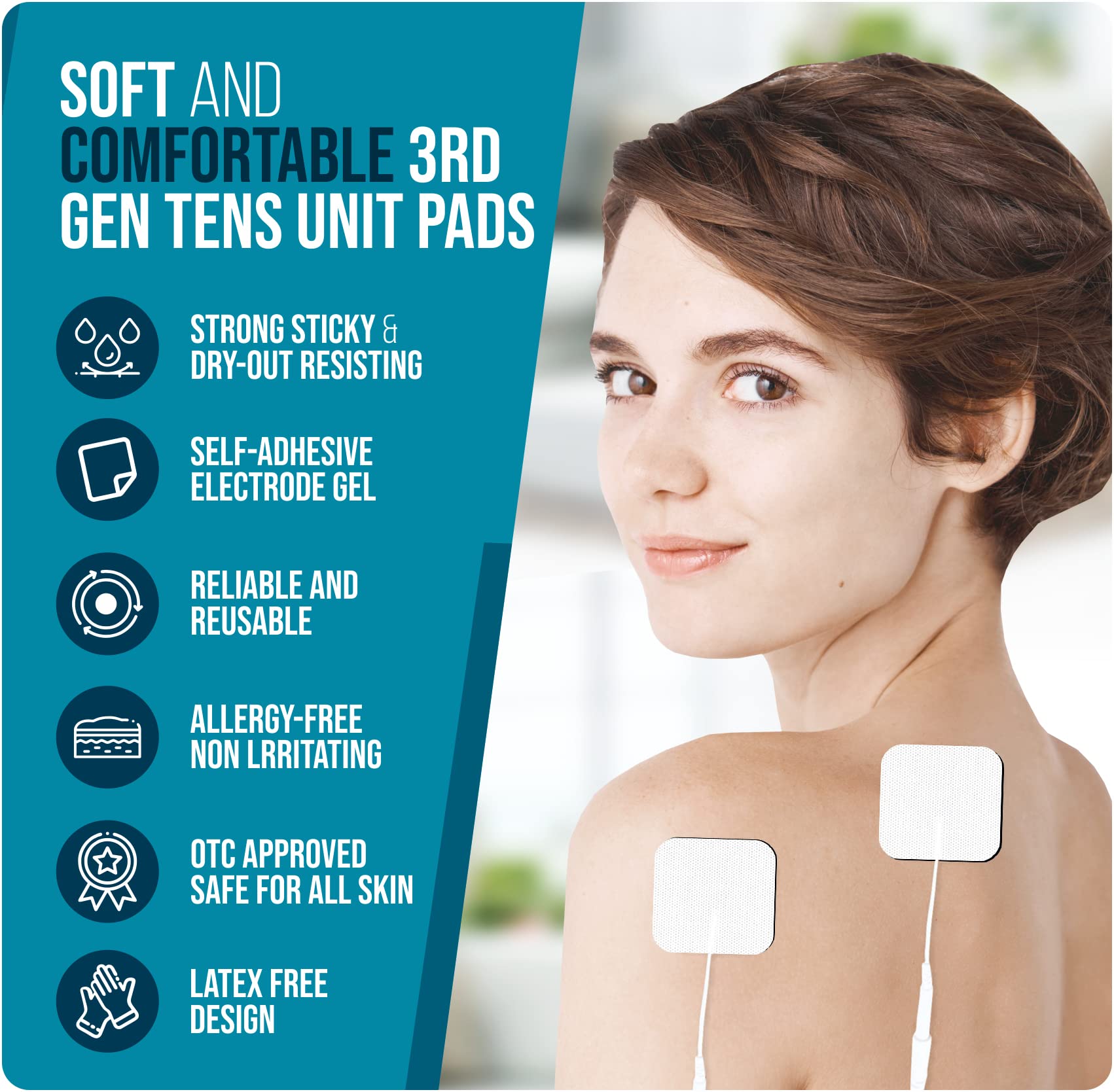 Anrlafie TENS Unit Replacement Pads TENS Unit Pads SM Electrodes Pads 2x2”20 Pcs Reusable Self-Adhesive Electrodes Pads,Compatible with AUVON TENS 7000 TENS Unit Replacement Pads Muscle Stimultaion