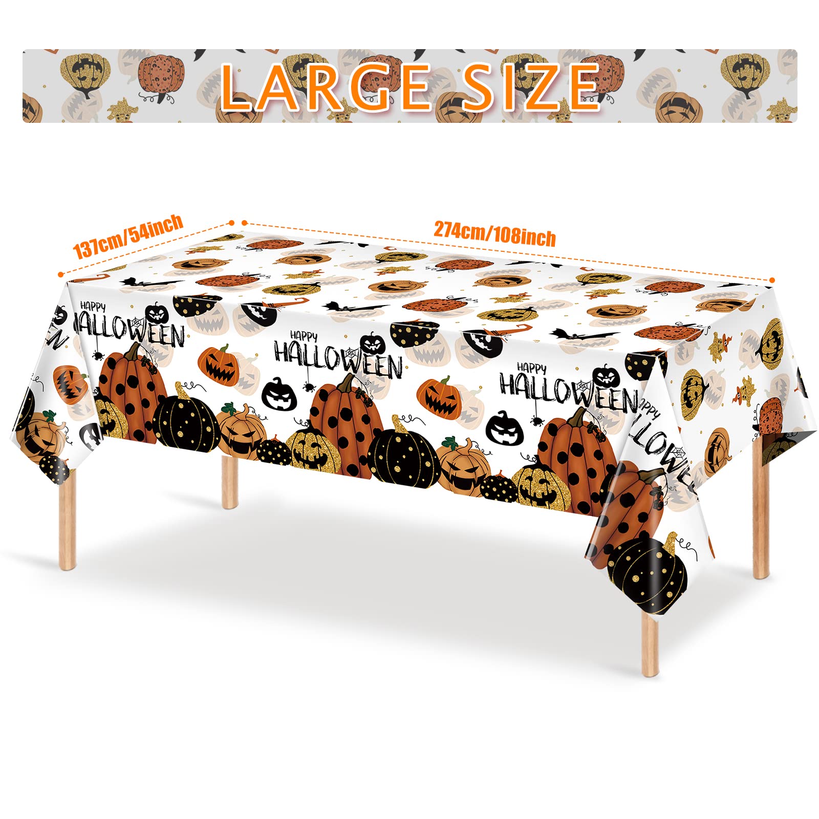 3 Pieces Happy Halloween Jack-O-Lantern Pumpkin Party Tablecloth Decorations, Plastic Rustic Jack-O-Lantern Pumpkin Table Cover Backdrop for Seasonal Fall Halloween Party Supplies, 54x108 Inch