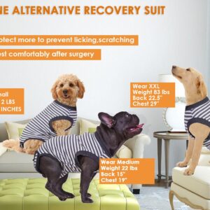 Wabdhally Dog Surgery Recovery Suit,Surgical Suit for Large Female Spay,Soft Combed Cotton,Grey Striped Zipper Onesie L