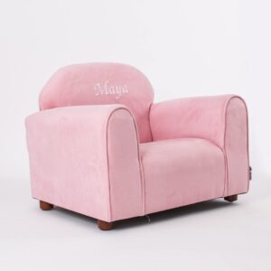 Keet Personalized Toddler Chair, Customize with Name, Personalized Kids Chair, Embroidered with Name, Kids Armchair Personalized, Easy to Coordinate, Ages 2-5 Years, Kid Sofa Chair, Microsuede Pink