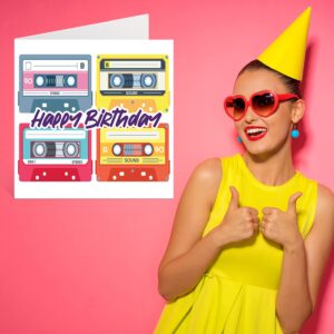 Retro Birthday Cards for Men Women - Music Cassette Tapes - Classic Birthday Card for Son Daughter Brother Sister Mum Dad Uncle Auntie Nan Grandad, 145mm x 145mm 30th 40th 50th Bday Greeting Cards