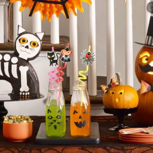 AFZMON 24 PCS Halloween Drinking Straws Reusable Pumpkin Skull Ghost Vampire Witch Plastic Beverages Cocktail Straw with Cartoon Decoration for Kids Halloween Party Supplies for Birthday Party Favors