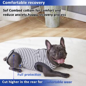 Wabdhally Dog Surgery Recovery Suit,Surgical Suit for Small Female Spay,Soft Combed Cotton,Grey Striped Zipper Onesie XS