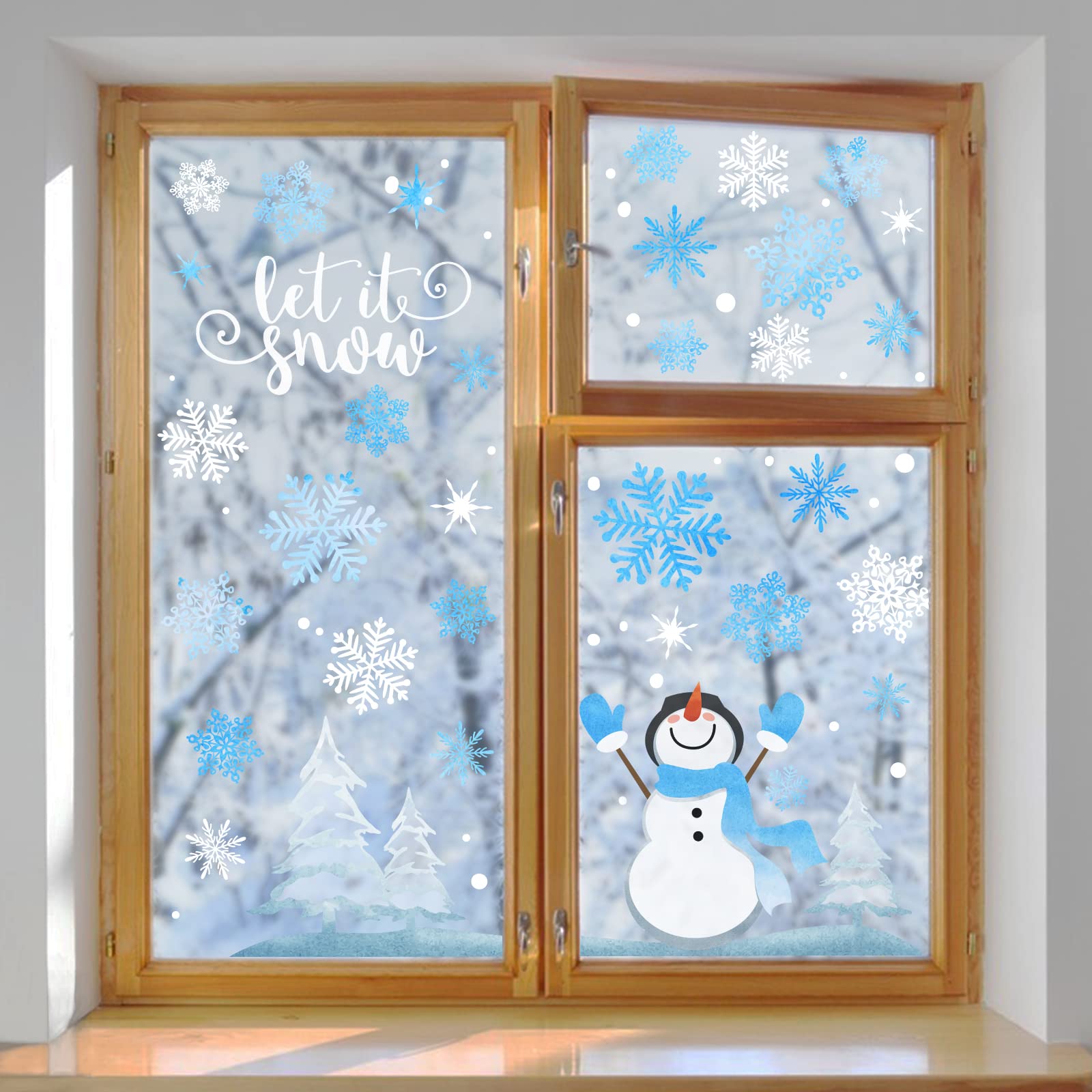 Yovkky Snowflakes Snowman Window Clings 9 Sheets, Let it Snow Quote Stickers Decal Decor for Glass, 2025 New Year Christmas Home Kitchen Winter Holiday Decorations