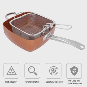 Frying Pan, 4Pcs Stainless Steel Saucepan Portable Non Stick Deep Fryer Multifunctional Kitchen Wok Chip Pans with Basket and Lid 25cm for Steak Chips Crab